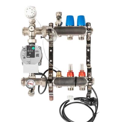 Edelstahl-Heizkreisverteiler mit Pumpe, Anschluss oben