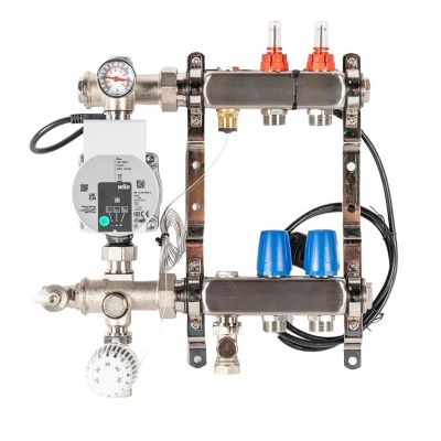 Edelstahl-Heizkreisverteiler mit Pumpe, Anschluss unten